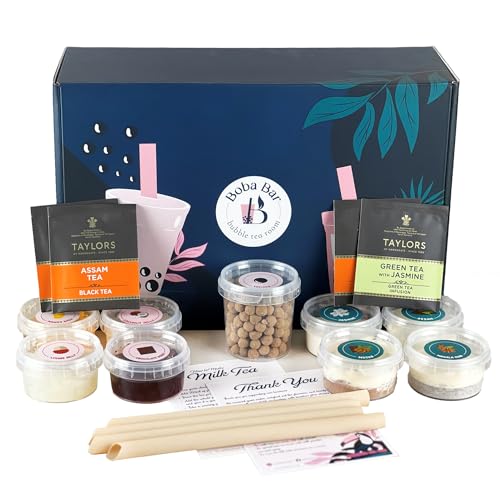 BOBA BAR Sahara Milk Bubble Tea Kit (Serves 4 x 500 Ml Drinks) - Includes a Variety of Milk Tea Flavors, Popping Boba, and Jelly Toppings | Gluten-Free | Contains Tapioca Pearls and Tea Bags.