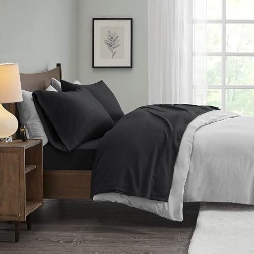 Image of True North by Sleep Philosophy Micro Fleece Bed Sheet Set, Warm, Sheets with 14 inch Deep Pocket, for Cold Season Cozy Sheet-Set, Matching Pillow Case, Twin XL, Black, 3 Piece