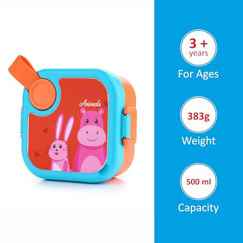 Image of Homeor Stainless Steel Box with Spoon, Tiffin Box for Kids, Airtight BPA Free & Leakproof Lunch Box, Steel Box for School Girls and Boys, Snacks Tiffin for Kids, 500 ML, Orange & Pink