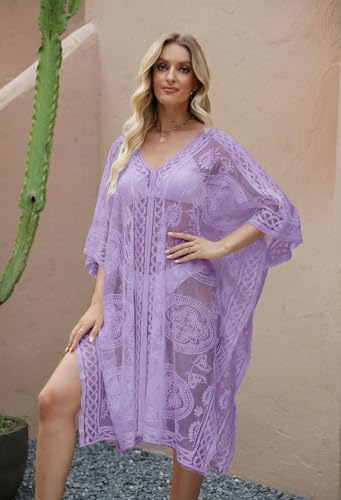 Image of Sexy Elegant Lace Beach Cover Up for Women, Bathing Suit Cover Up, V-Neck Swimsuit Coverup for Poolside, Seaside and Party