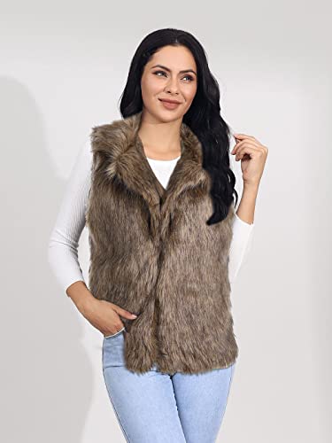 Edary Women’s Faux Fur Vest Autumn And Winter Waistcoat With Pockets Fur Sleeveless Vest Jacket For Women(Brown,M) Mj002 #TOP2