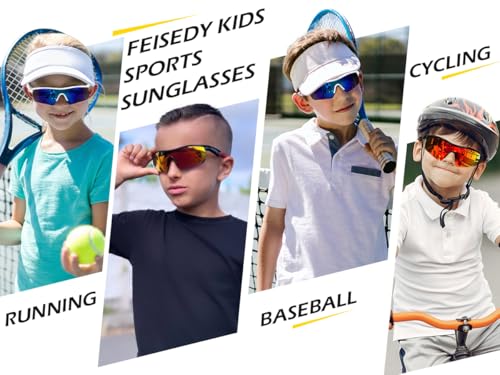 Image of FEISEDY Kids Teens Baseball Polarized Sunglasses Sports TR90 Frame Boys Girls Cycling B2454