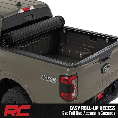 Image of Rough Country Hard Roll-Up Tonneau Cover for Ford Ranger (2024-2026) - Aluminum Truck Bed Cover, Fits 5' Bed