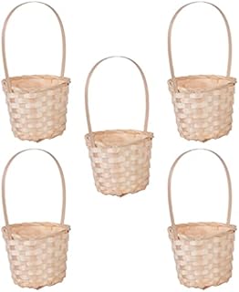 Happyyami 5pcs Wicker Basket with Handle Mini Picnic Basket Flower Girls Basket for Wedding Party Favors Candy Gift Storage Basket Craft