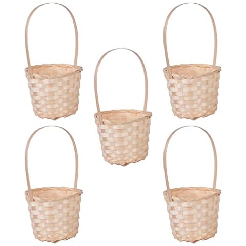 Happyyami 5pcs Wicker Basket with Handle Mini Picnic Basket Flower Girls Basket for Wedding Party Favors Candy Gift Storage Basket Craft Cover