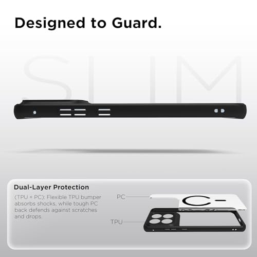 Image of RIGGEAR Shockproof Sleek Hybrid Armor Magnetic Back Cover Case Compatible with MagSafe Accessories for Motorola Moto Edge 70 Fusion 5G (Clear PC + Black TPU Bumper)