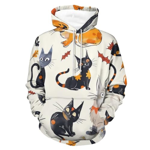 Sweat à capuche chat d'Halloween hoodie manches longues sweatshirt pullover homme femme S