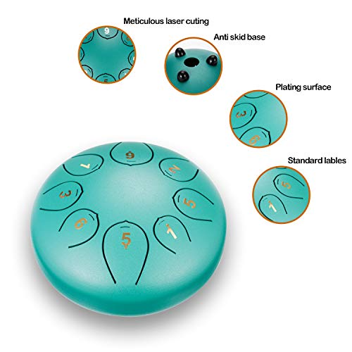 Steel Tongue Drum 6 Inch 8 Note Percussion Instrument Lotus Hand Pan Drum With Drum Mallets Carry Bag Used For Musical Education, Gifts, Mental Rehabilitation And Yoga Meditation (6 Inch 8 Note-Green) #TOP2