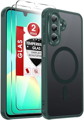 LeYi für Samsung Galaxy A26 5G/4G Hülle für Magsafe mit 2X Panzerglas-Grün | Handyhülle Ultra Dünn Magnetisch Schutzhülle Schutzglas Matt Transluzent Stoßfest Handy Phone Case Cove
