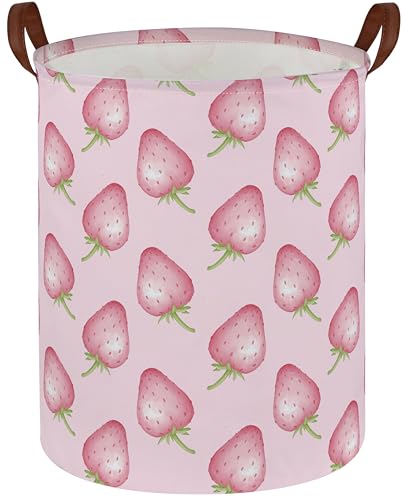 Sanjiaofen Kids Laundry Hamper,Pink Laundry Basket Collapsible Strawberry Storage Baskets for Home Decor,Office,Home Organizer,(Pink strawberry