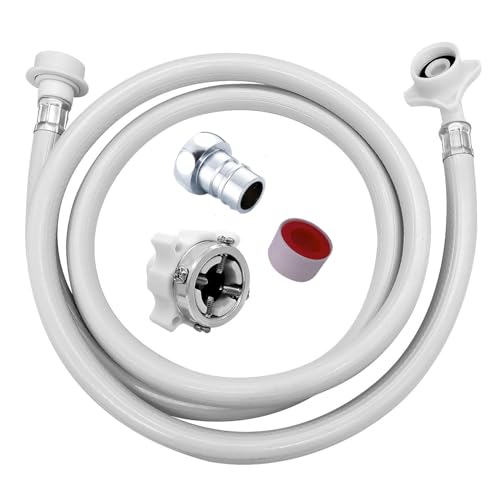 洗濯機給水ホース 全自動用 1.5M ネジ付き蛇口ニップルG1/2と水漏れシールテープ付き 全自動洗濯機給水ホース ワンタッチ元口付き 洗濯機給水延長ホース ワンタッチ接続 抜け防止 水漏れ防止 洗濯機用ホース交換部品のサムネイル