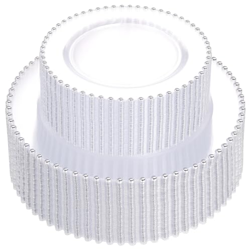 supernal 100PCS Clear Plastic Plates Clear Plates with Silver Trim Elegant Plastic Plate Include 50 Dinner Plate 10 and 50 Dessert Appetizer Platos 7 for Party Wedding Bridal Baptism