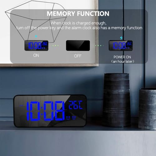 Image of Digital Alarm Clock with LED Display, Portable Mirror Alarm Clock with Double Alarm Snooze Time 4 Levels of Brightness Adjustable Dimmer 10 Music Charging Port