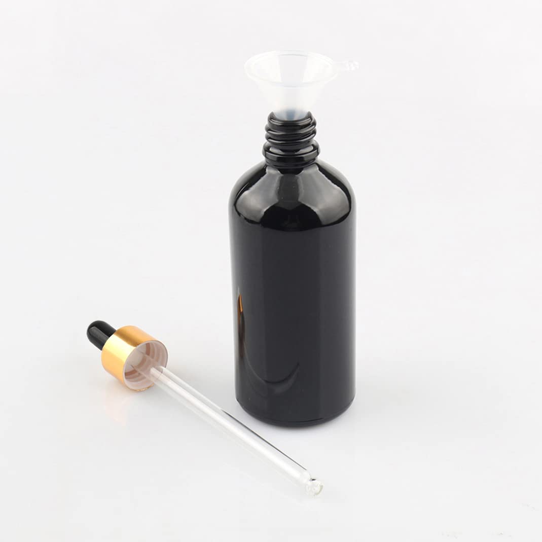 12 Pieza, 100ml Negro Frasco Cuentagotas Cristal con Tapón de Rosca Oro, Botellas de Cristal con Pipeta, para Cosmético Aromaterapia Aceites Esenciales