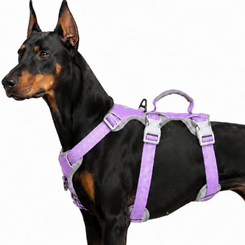 Image of Huntboo Escape Proof Dog Harness, Escape Artist Harness, Reflective Harness with Padded Handle, Breathable, Adjustable Vest for Medium Dogs Walking, Training, and Running Gear (Lavender Purple,XL)