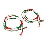 [ATK21] （2本セット）ペア カップル ミサンガ Missanga アンクレット メンズ レディース お守り ミックスカラー コードアンクレット (グリーン×ホワイト×レッド)