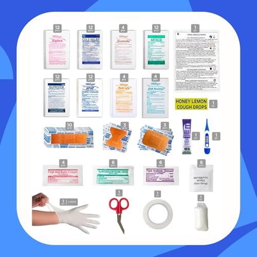 Image of College First Aid Kit - Compact Emergency Medical Kit for Dorm Rooms, School, Sports - with Bandages, OTC Medicines for Relief, Gauze, Quick Care Set - Portable Health Kit - 175 PCS, Black