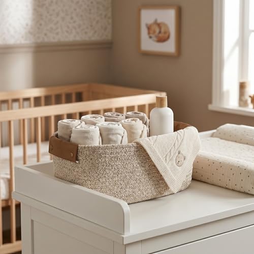 Miniatura 8 de Cestas Organizadoras, Cestas Almacenaje Baño, Cajas De Almacenaje De Cuerda De Algodón, Cesta Baños, Cestos Almacenamiento Para Organizador Dormitorio Armarios Beige, 28 17 11cm
