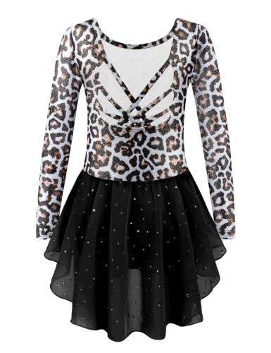 Image of Arshiner Girls Long Sleeve Ballet Leotards Shiny Criss-Cross Back Dress
