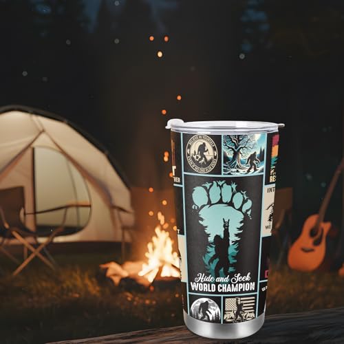 Image of AFRITEE Big Foot Lover Gift - Mysterious Animals Bigfoot 16 oz Tumbler Cups with Lids and Straws, Funny Iced Coffee Tumbler Creative Gift for Friends Who Love Outdoor Adventure
