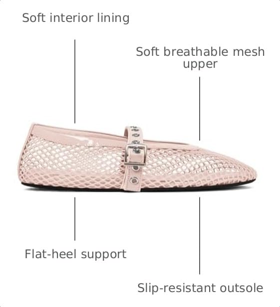 Image of Coutgo Womens Mesh Ballet Flats Mary Jane Fishnet Ballerina Buckle Strap Comfortable Causal Dress Shoes