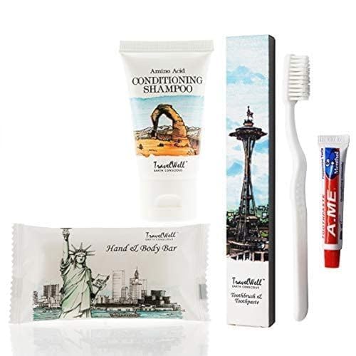 Travelwell Landscape Series Travel Size Mini Soap Bars 1.0oz/28g, Shampoo & Conditioner 2 in 1, Tooth Cleaners - 20 Each Individually Wrapped - Travel Size Toiletries - Hotel Toiletries Bulk Set