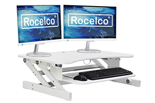 Rocelco 37.5" Gas-Spring Standing Desk Converter with Keyboard Tray