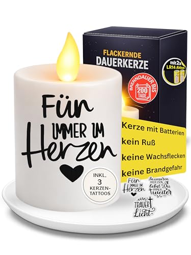 Grablichter LED mit Batterie I Grabkerzen bis zu 6 Monate Leuchtdauer I Wetterfeste Friedhofskerzen mit Flackereffekt I Stilvolle Gedenkkerze für draußen inkl. 3 Sticker zur Gestaltung I Drytogo