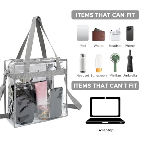 Bolsa tote transparente BAGAIL 12x6x12 con cierre y correa ajustable miniatura 3