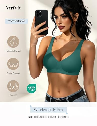 Image of Vertvie Jelly Wireless Bras for Women Push Up Plunge Seamless T-Shirt Bras No Underwire Supportive Full Coverage Bralettes