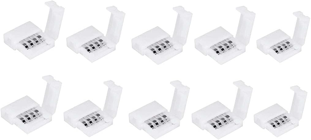10 Pcs White LED Strip Connectors 4 Pin 10mm Unwired Solderless Adapter Extension for 5050 RGB Multicolor LED Strip Lights Track Lighting Connectors