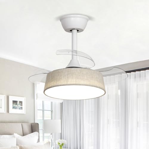 Ventilador De Techo Pequeña Con Luz Aspas Retráctiles Plegables, 52cm Bohemio Lampara Ventilador Techo Dormitorio Y Mando, LED Regulable 6 Velocidades DC Motor Temporizador Para Salón-B-PendantMounted