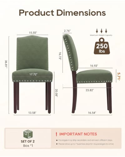 Image of Upholstered Dining Chairs Set of 2 with Thickened Seat Cushion | Wooden Mid-Century Modern Fabric Farmhouse Kitchen Chairs for Dining Room, Living Room, Restaurant, and Reading Room
