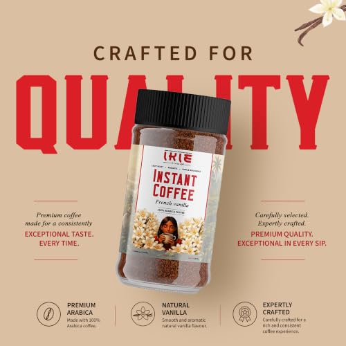 Image of IKIE French Vanilla Instant Coffee Powder 100g | 100% Arabica | Rich Creamy Vanilla Flavour | No Chicory | 50 Cups | Cafe Style Coffee in seconds