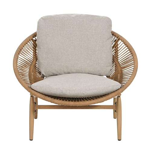 Christopher Knight Home Cyril Outdoor Papasan Chair with Cushion, Wicker Egg Chair with Removable Cushion, PE Wicker Chaise Lounge Chair, Patio Furniture Set for Garden/Backyard, Brown+Beige by Christopher Knight Home - Image 3