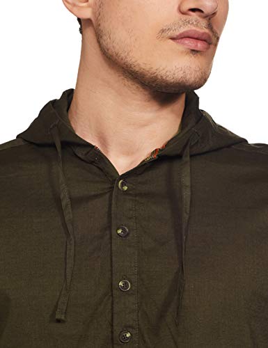 Image of The Indian Garage Co Men Slim Fit Solid Full Sleeves Hooded Casual Shirt
