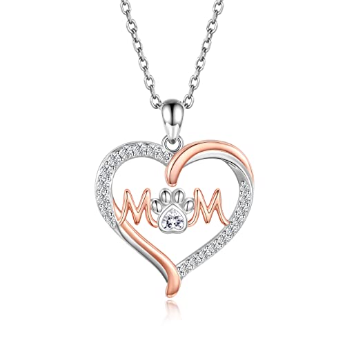 Dog Mom Necklace For Women 925 Sterling Silver Heart Cat Pet Paw Print Pendant Jewelry Birthday Mothers Day Gift For Puppy Mom #TOP24