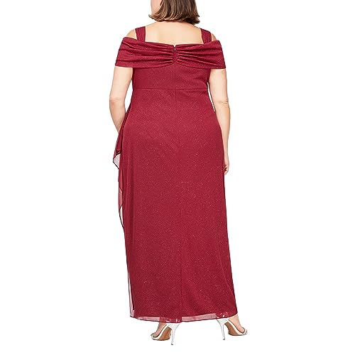 Image of Plus Cold Shoulder Glitter Mesh Dress with Draped Skirt & Cowl Neckline