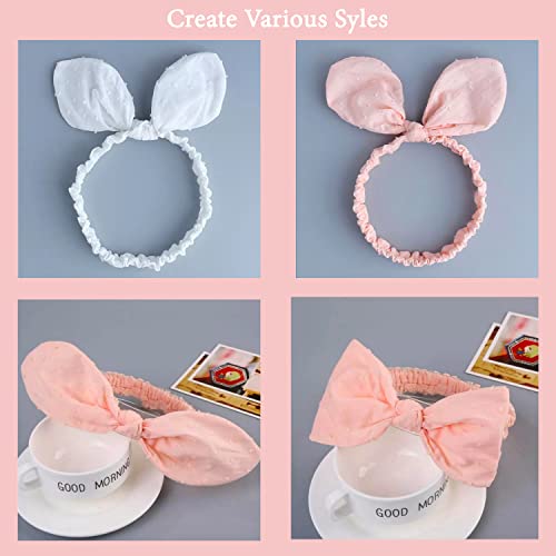 Nature Blossom 2 Pcs Baby Toddler Girl Cute Elastic Extra Soft Lace Chiffon Flower Bow Headbands & 2 Pairs Super Soft Baby Lace Ruffle Socks, Pink & White Babies Girls Hair Accessories & Socks Set (Bunny Bow Cotton Headbands & Lace Ruffle Socks) #TOP3