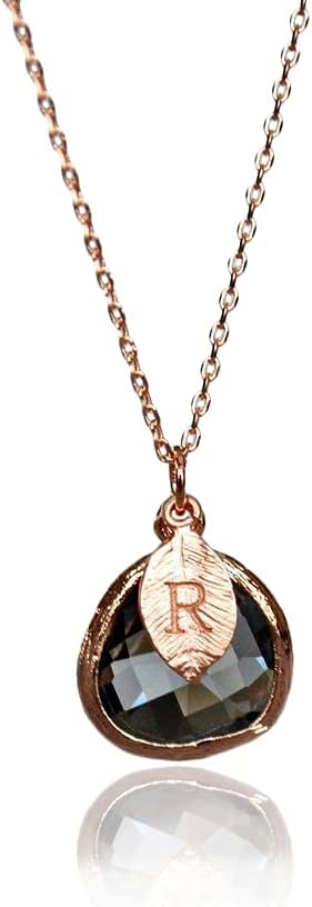 Susabella Pendant Necklace, Option to Add Initial on Leaf Charm - Silver, Gold or Rose Gold - Bridesmaid Jewelry, Birthstone Necklace, Gift for Her