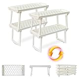 ums Kitchen Cabinet Shelf Organizers - White Plastic Stackable Freezer Rack. Usable Storage Rack for Your Spice, Refrigerator, Pantry (12 X 5.5 inch) Kitchen Cabinet Shelf Organizer Pack of 4