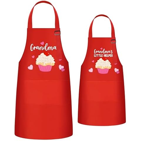 R HORSE Adults Kids Matching Apron Set 2Pcs Grandma and Me Adjustable Kitchen Apron with 2 Pockets Dress up Role Play Toy Matching Apron Gift for Grandma and Kid Cooking Baking Painting and Training Cover