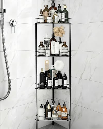 La mejor selección de Muebles de baño , tabla con los diez mejores. 43 JEECOLI Esquinero para Baño Metal 4 Niveles AntiÓxido – Organizador de Piso para Ducha con Cojines Adhesivos y Ganchos, Ideal para Baños/Cocinas/Hoteles (Negro)