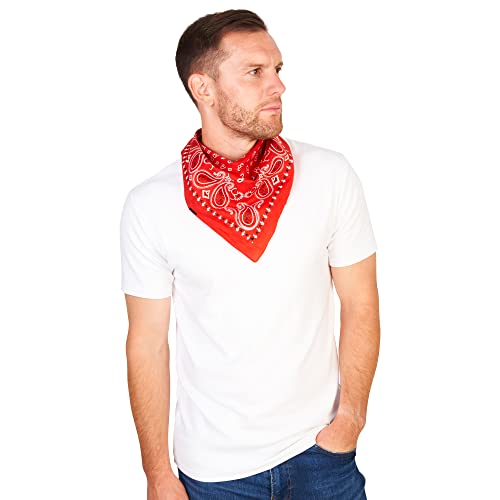 Red Bandana For Men & Women - Cotton Red Bandana Headband Paisley Scarf - Hair Bandanas For Women - Pirate Bandana Scarf - Red Headband Large Bandana - Headwear Cycling Cowboy Sports Neckerchief #TOP5