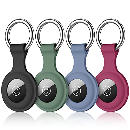 Dirrelo Airtag Keyring Compatible with Apple Airtag Holder Case, 4 Pack Silicone Case Tracker keychain Key Ring for Men Women, Safety Anti-lost Protector Case Cover, Black+Green+Blue gray+Red