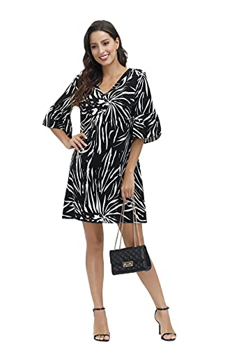 Image of BUENOS NINOS Dresses for Womens Summer Bell Sleeve V-Neck Shift Dress Mini Dress