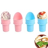 Plastic Ice Cream Cone Holder toddler ice cream scoop cone, 2024 New Ice Cream Cone, Plastic Ice Cream Snow Cone Rack, Food Grade Ice Cream Plastic Cup Spoon For Birthday Party, For Kids (4 Pcs)