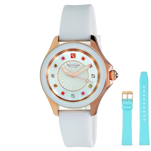 Arbon Collection White Stainless Steel Women's Watch with Extra Blue Silicone Interchangable Band