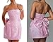 JUMISEE Embroidery Satin Homecoming Dress with Bow Modest Strapless Mini Dresses A Line Short Prom Dress Party Gown Pink