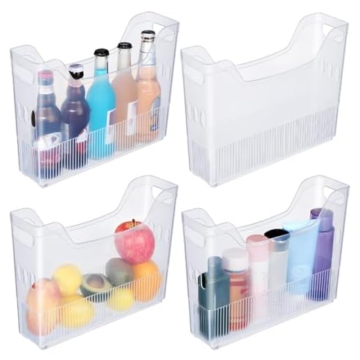 Beeveer 4 Pcs Plastic Freezer Organizer Bins with Wheel Tall Narrow Kitchen Pantry Organizer Snack Storage Containers for Office Refrigerator(10 x 13.3 x 3.5 Inch)